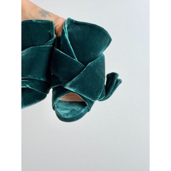 NWOB N.21 Dark Green Velvet Bow Knotted Peep Toe High Heel Mules, Size 36 - Picture 6 of 16